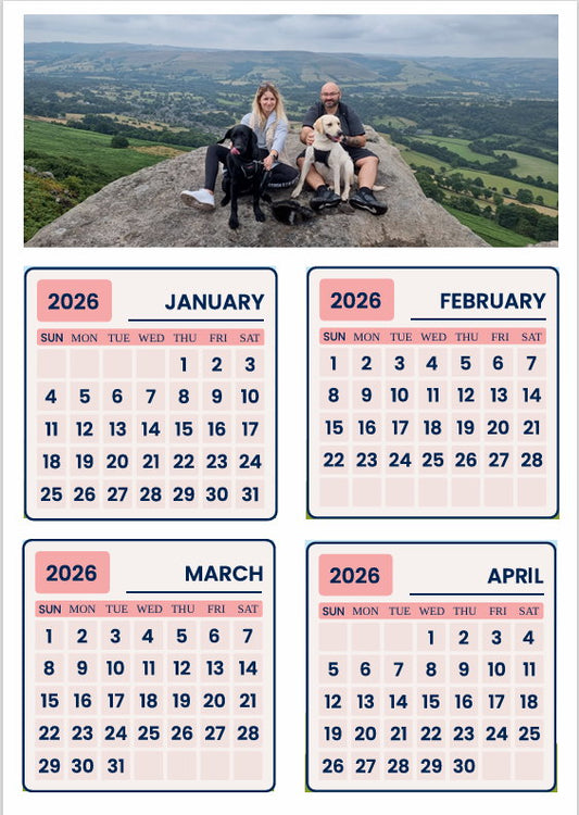 Single quarter Calendar for 4 months A5 148mm x 210mm with personalization