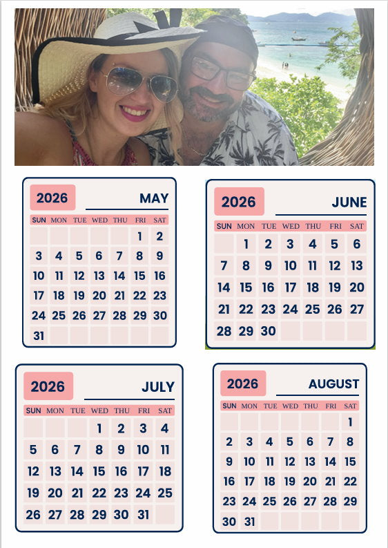 Single quarter Calendar for 4 months A5 148mm x 210mm with personalization